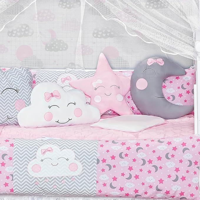 Kit Berço Americano Lua 2 Laterais + Cabeceira Rosa 12 Peças 4