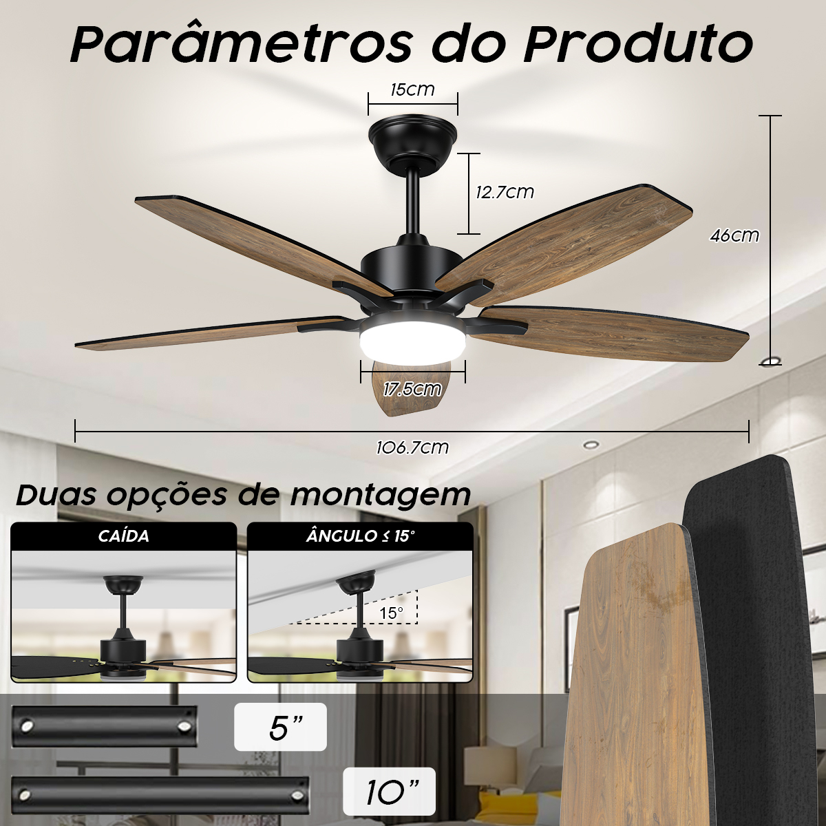 Ventilador de Teto com Luz LED e Controle Remoto Fansvento 2