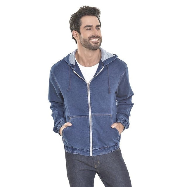 Jaqueta Jeans Masculina com Capuz e Zíper Frontal 1