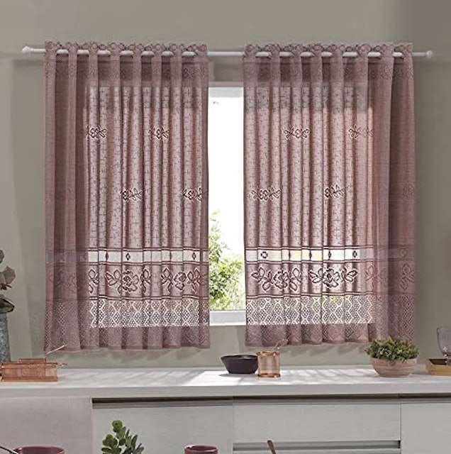 Cortina para Cozinha Rosa Renda com Forro 1
