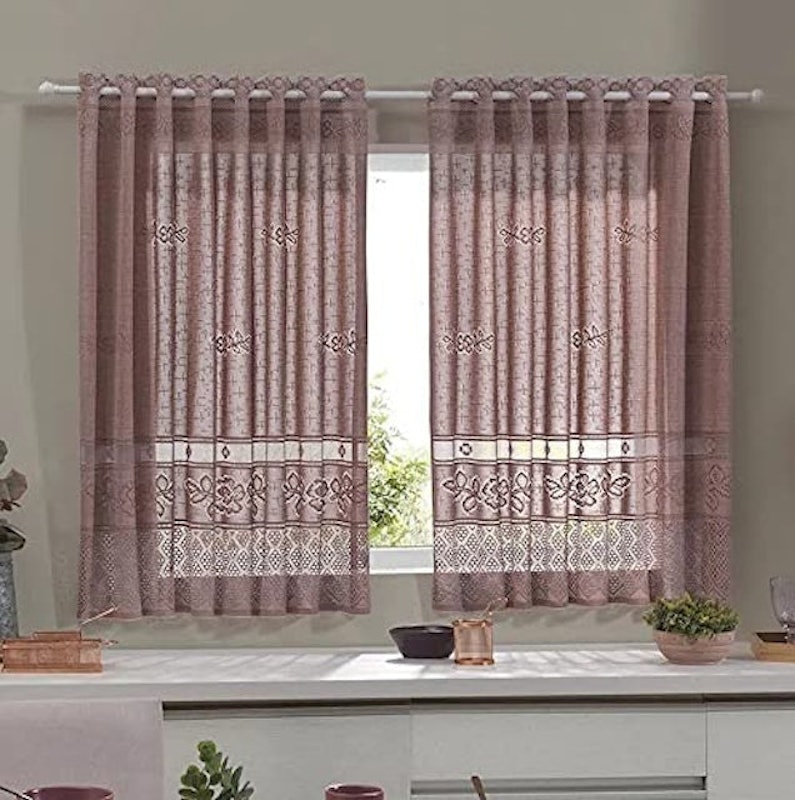 Cortina para Cozinha Rosa Renda com Forro 1