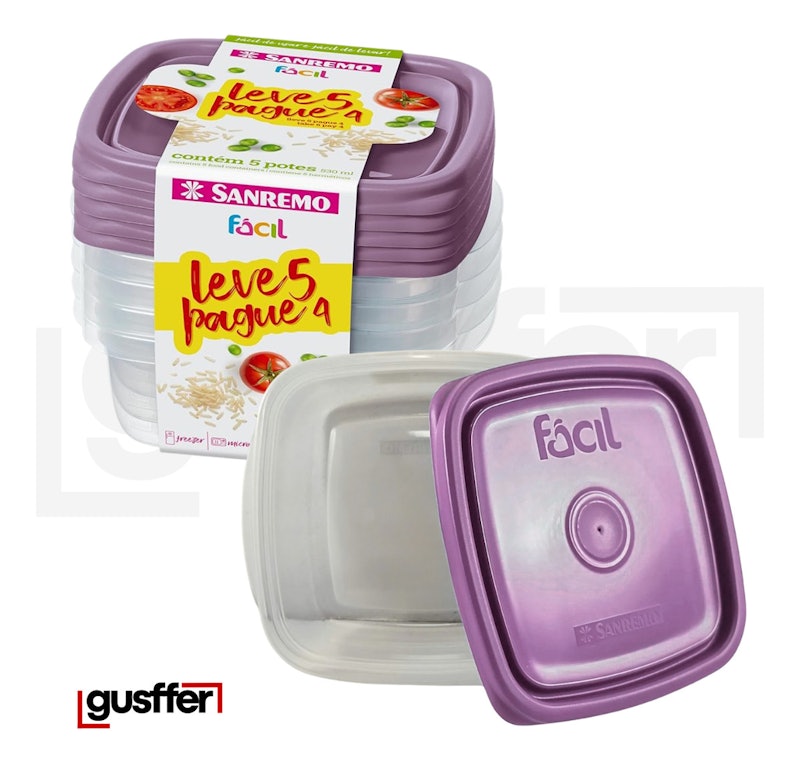 Conjunto de 5 Potes Plástico Hermético de 530 ml 1