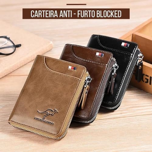 Carteira Masculina de Couro Antifurto Blindagem RFID Blocked 5