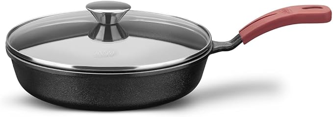 Frigideira de Ferro Fundido Tampa de Vidro 24 cm 1