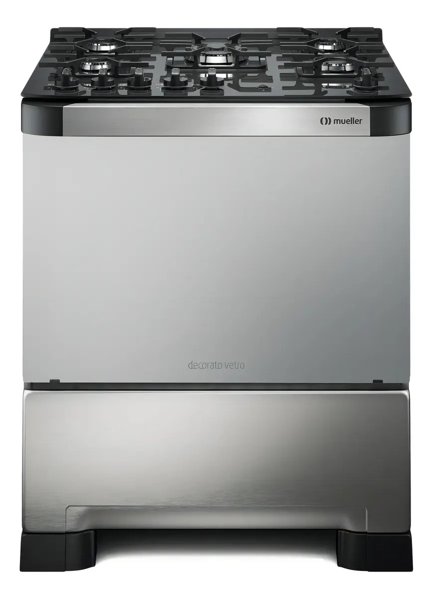 Fogão Mueller 5 Bocas Decorato Vetro Inox com Mesa de Vidro 1