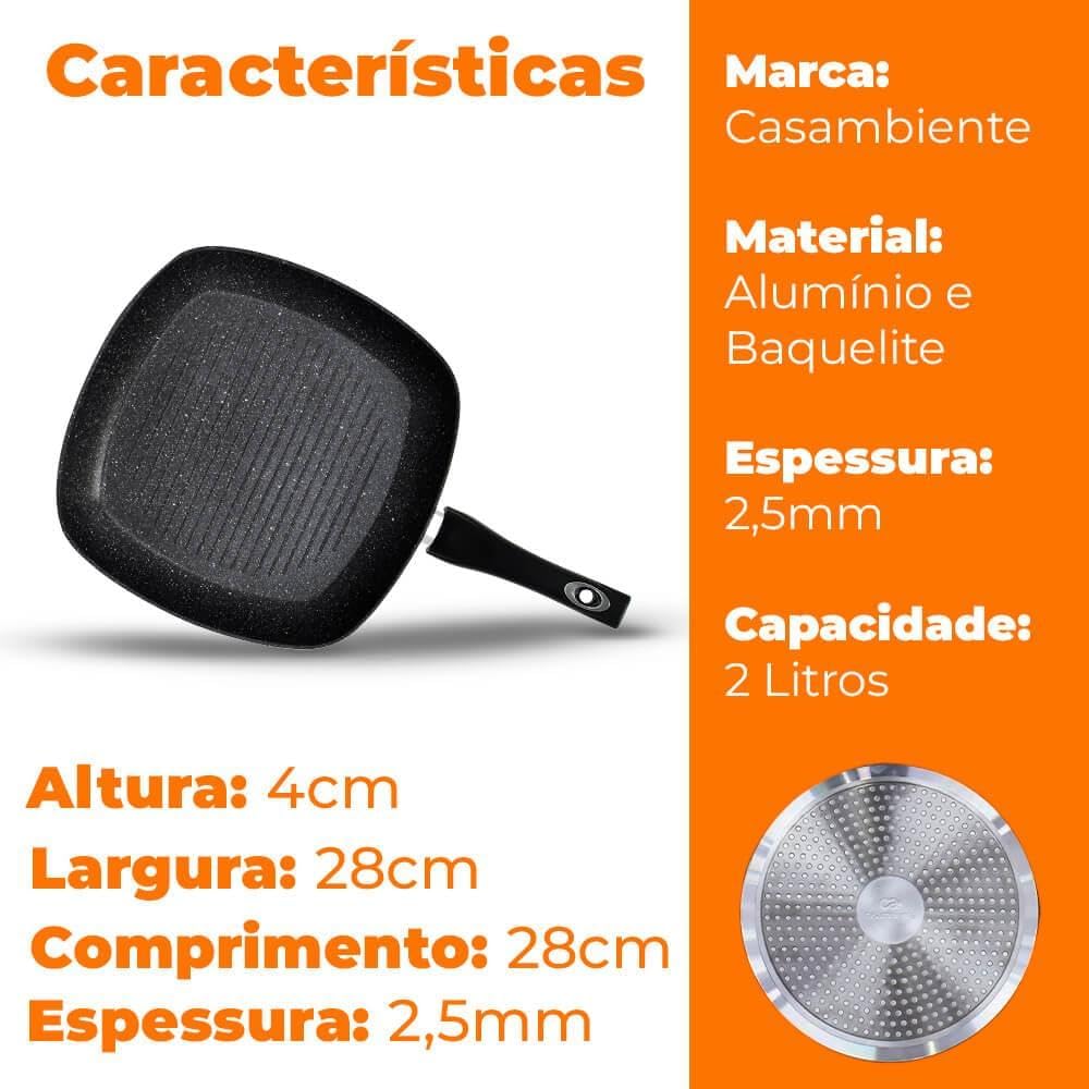 Frigideira Grill de Indução Antiaderente Cerâmica Bistequeira 5