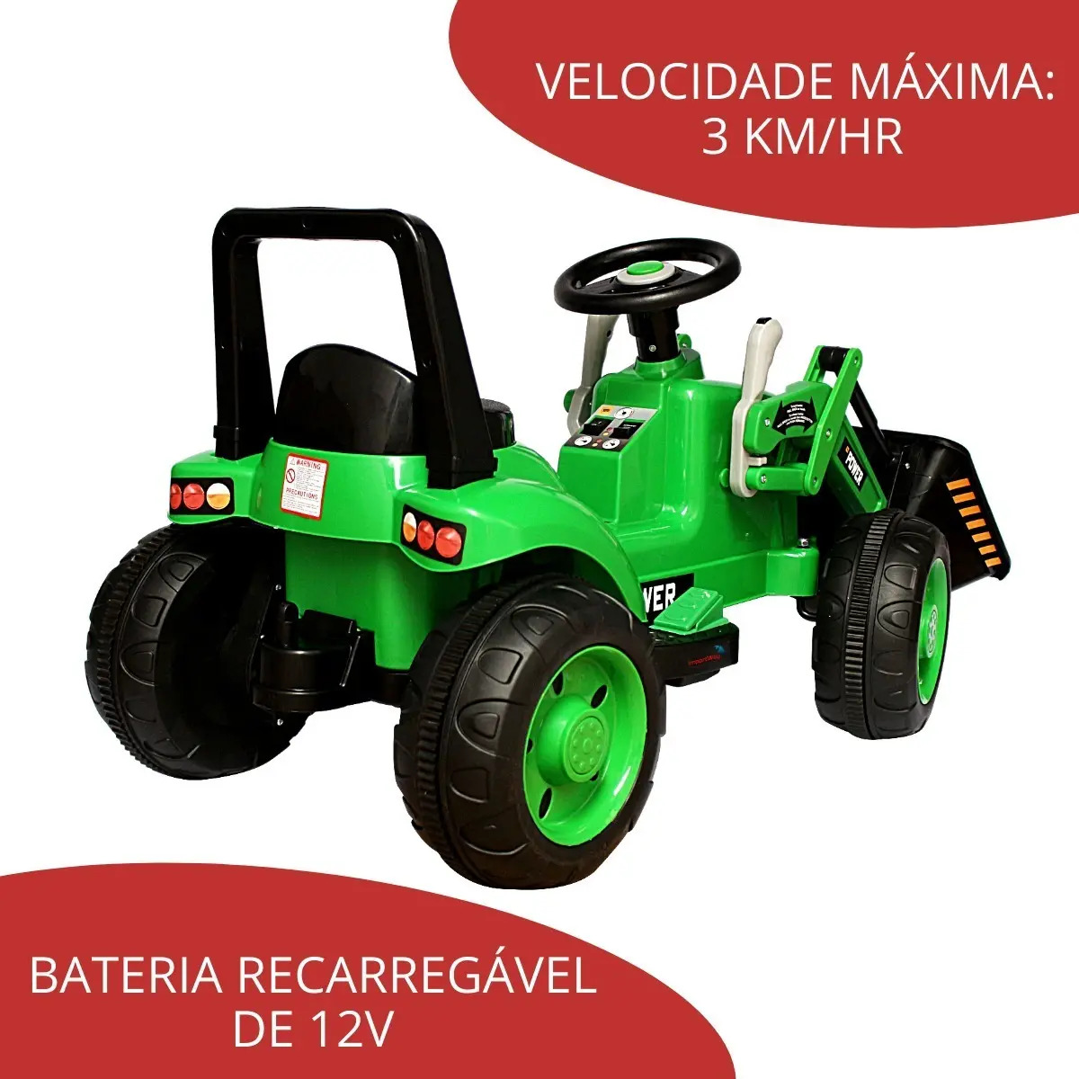 Mini Trator Escavadeira Elétrico Infantil 12 V 3