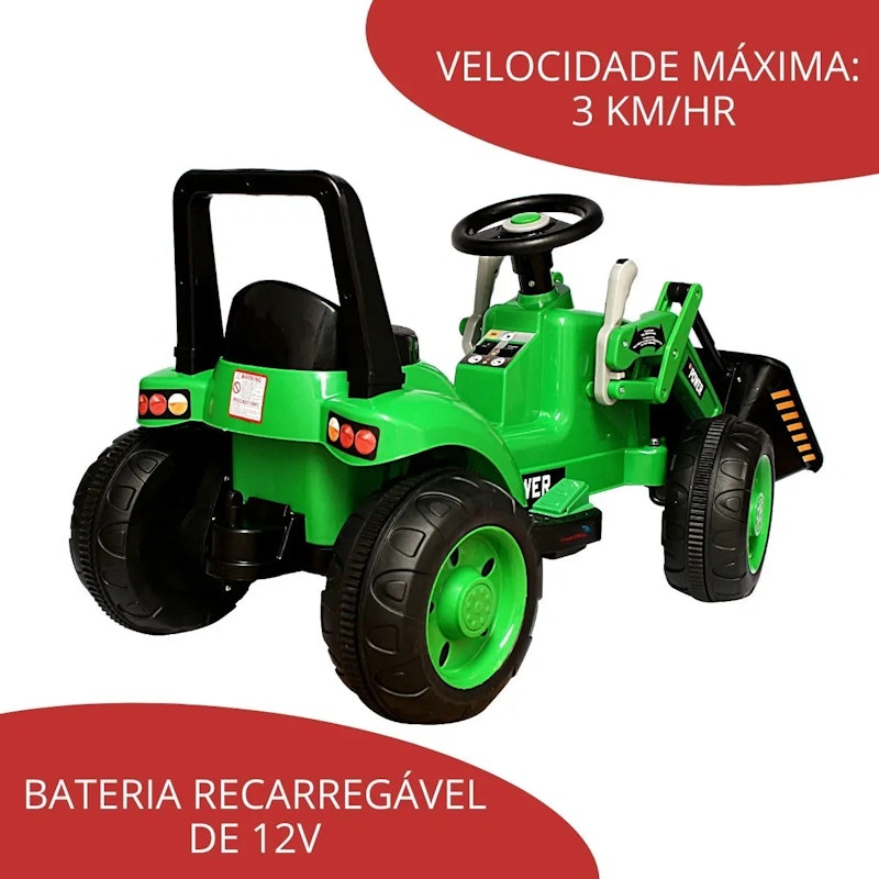 Mini Trator Escavadeira Elétrico Infantil 12 V 3