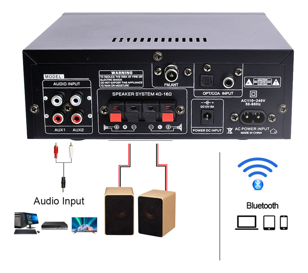 Amplificador de Áudio Vedo AK-55 Bluetooth 5.0 5