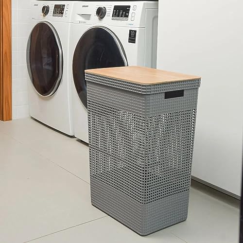 Cesto de Roupas Grid com Tampa De Bambu 5