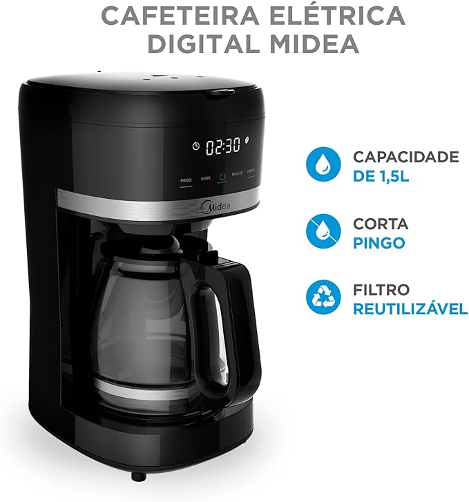 Cafeteira Elétrica Preta 1,5 L Digital 3