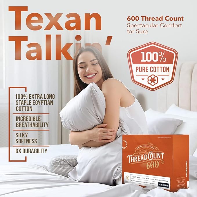 Jogo de lençóis Queen Size 100% Algodão Egípcio Texas Linen Co. 5