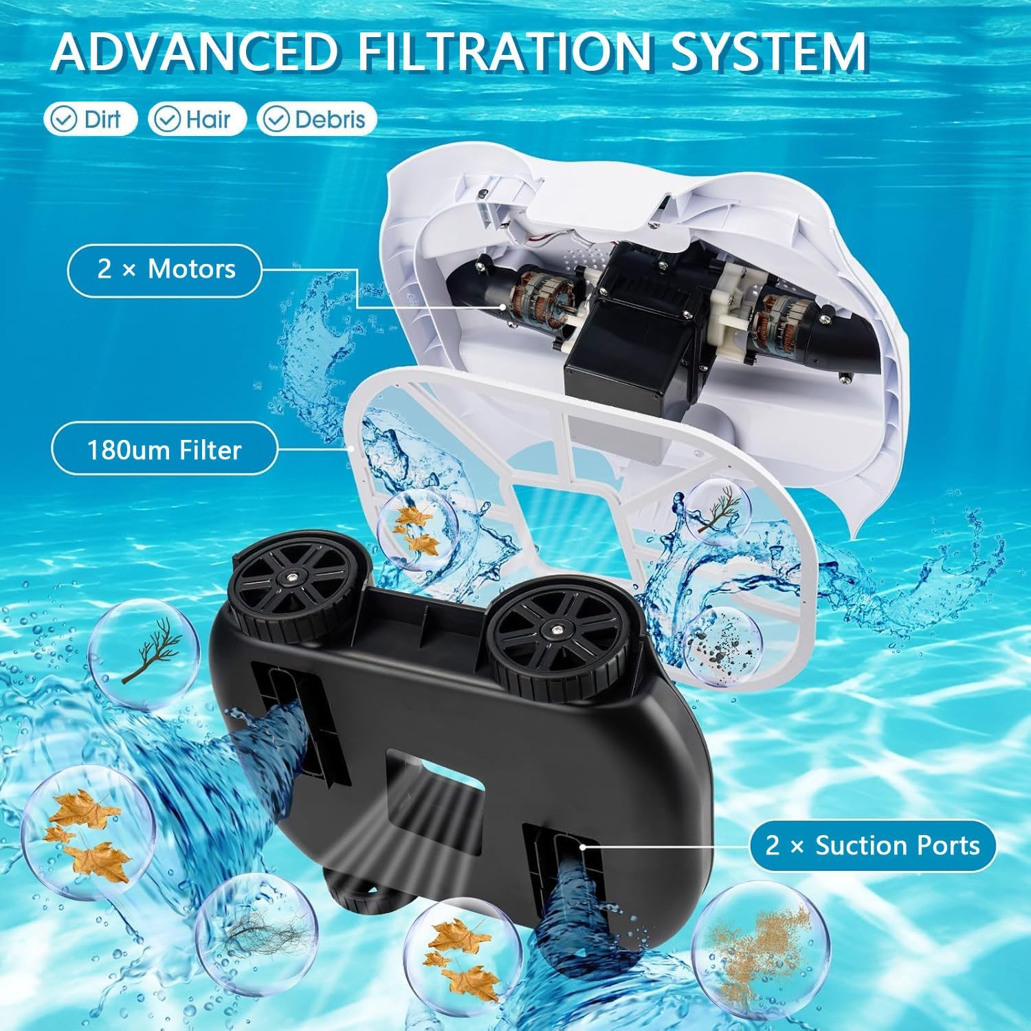 Aspirador de Piscina sem Fio, com Motor Duplo Moupeaktain 3