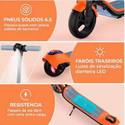 Patinete Elétrico Infantil Portátil Bluetooth 5
