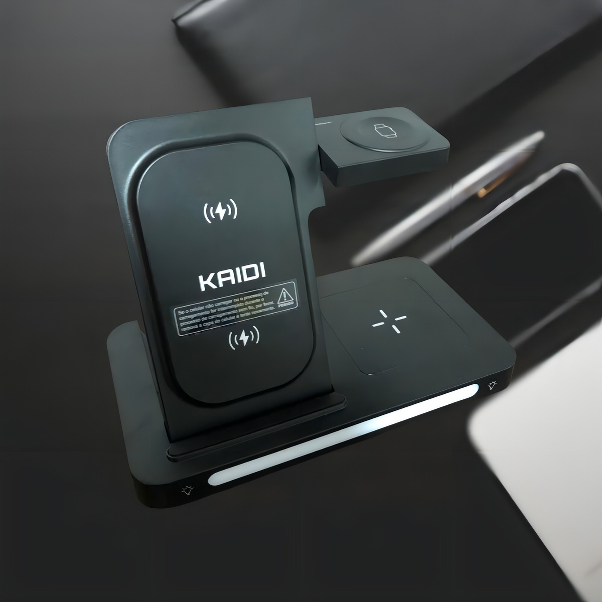 Carregador sem Fio Rápido Indução Wireless 3 em 1 Kaidi 4