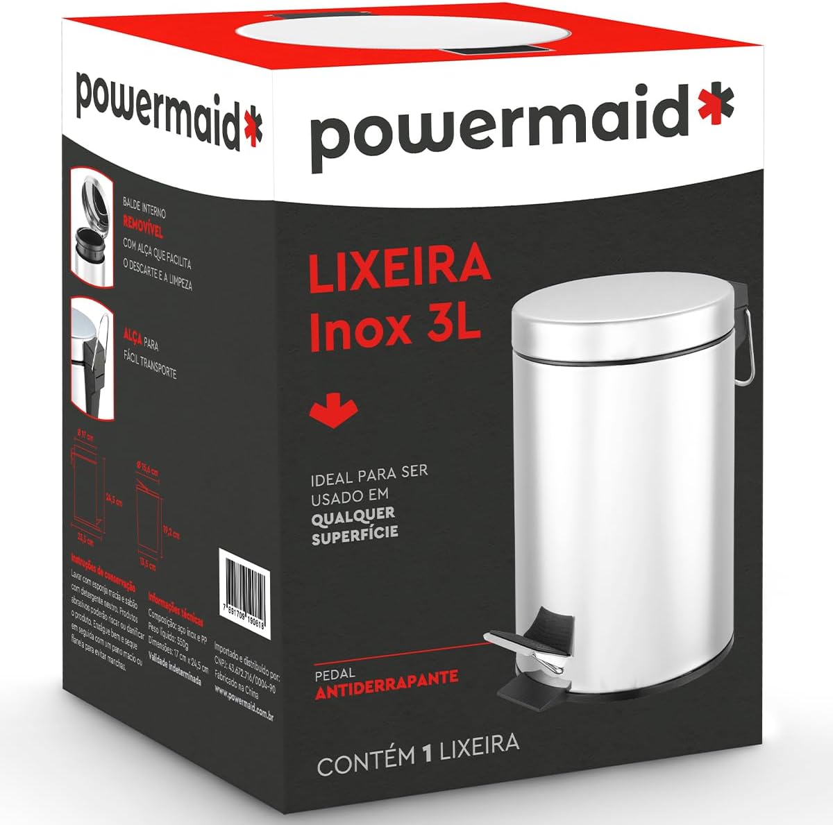 Lixeira Inox 3 L Powermaid 5