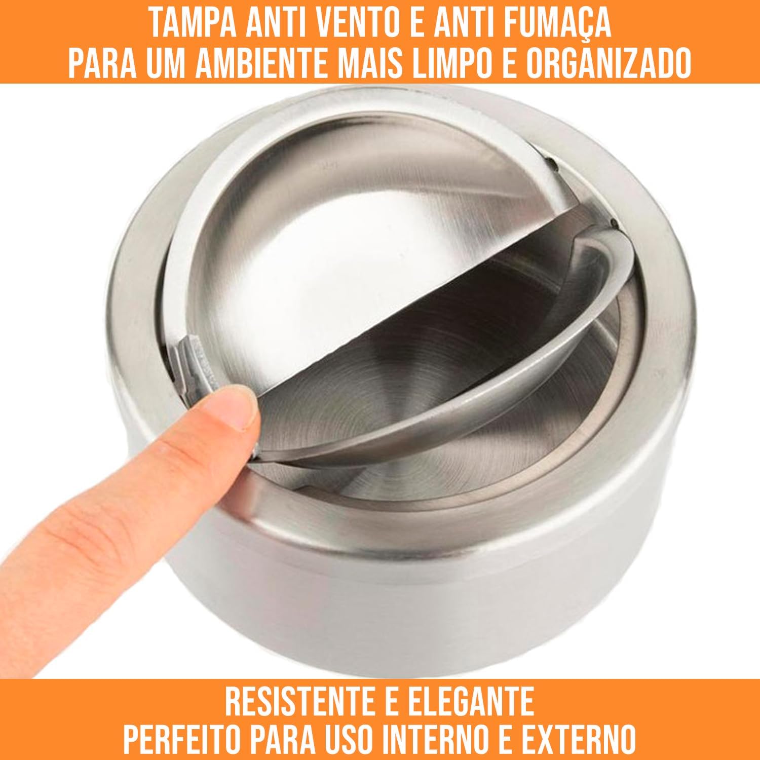 Cinzeiro de Inox Anticheiro Antivento sem Fumaça com Tampa 4