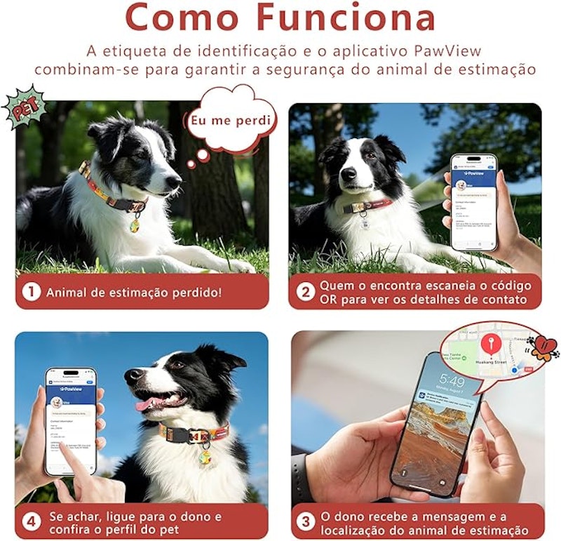 Coleira para Cães Time Series com Tag de Identificação QR 2