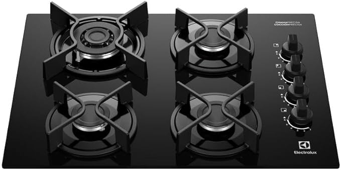 Cooktop 4 Bocas a Gás Electrolux Mesa Vidro Experience Tripla Chama e Grade de Ferro 1