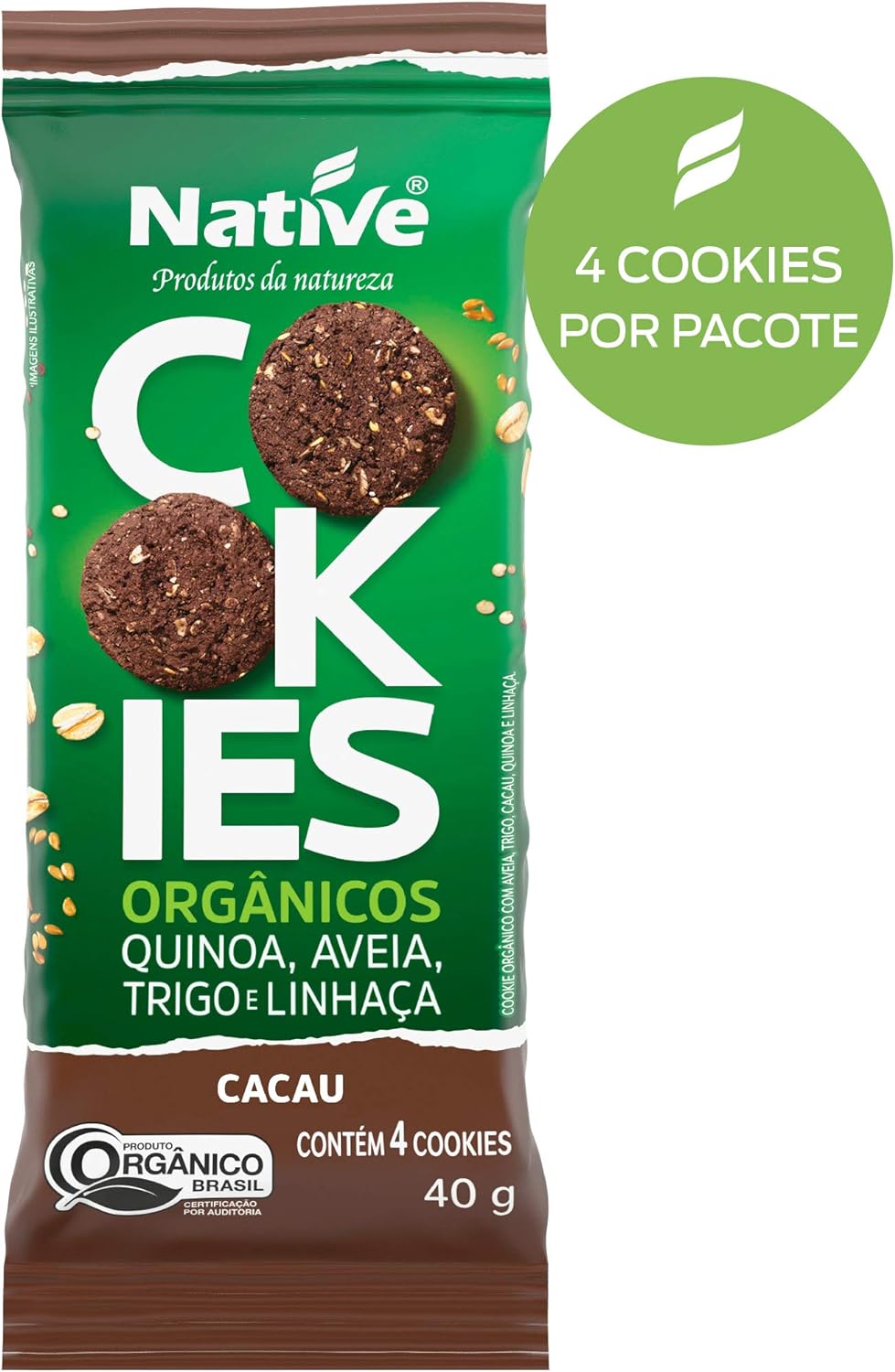 Cookies Orgânicos Native De Quinoa, Aveia, Trigo e Linhaça Sabor Cacau 40 g 2