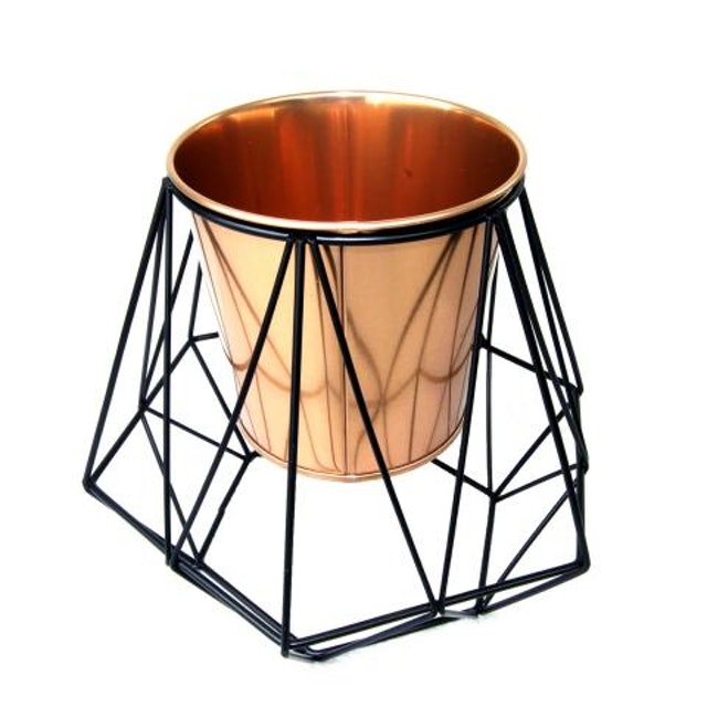 Cachepô de Metal Cobre Base Preta  2