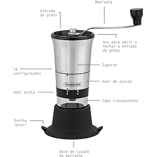Moedor para Café Tramontina em Aço Inox com Copo de Acrílico e Moinho em Cerâmica 4