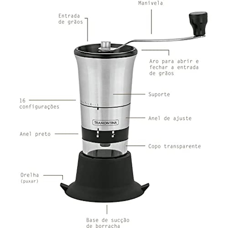 Moedor para Café Tramontina em Aço Inox com Copo de Acrílico e Moinho em Cerâmica 4