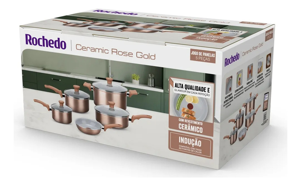 Jogo de Panelas Ceramic Rose Gold 5 Peças 4