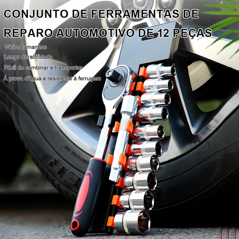 Jogo de Soquetes 12 Peças 1/2" com Catraca 72 Dentes Extensor 125 mm 2