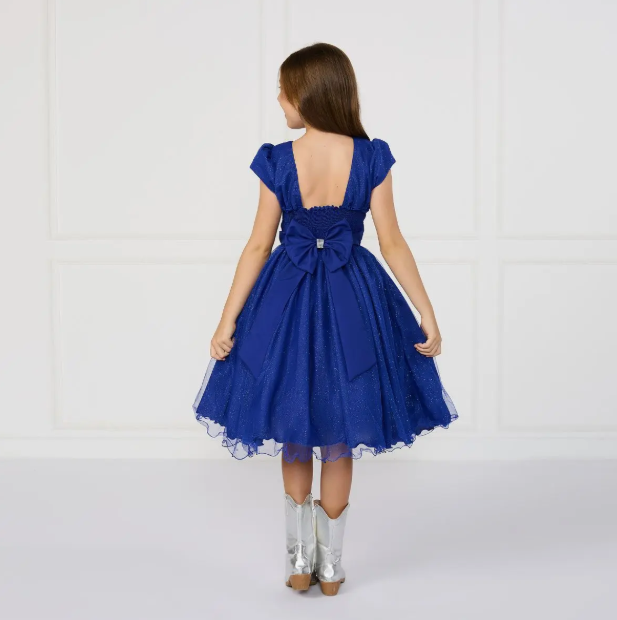 Vestido Glitter Nervura Azul Royal 2