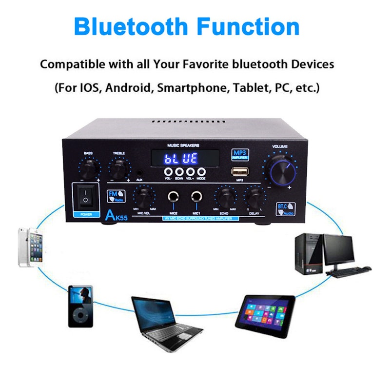 Amplificador de Áudio Vedo AK-55 Bluetooth 5.0 2