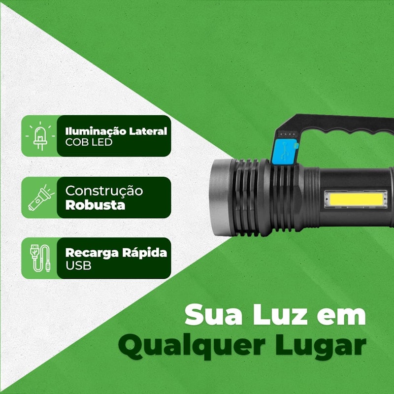 Lanterna LED Holofote Longo Alcance Recarregavel 3