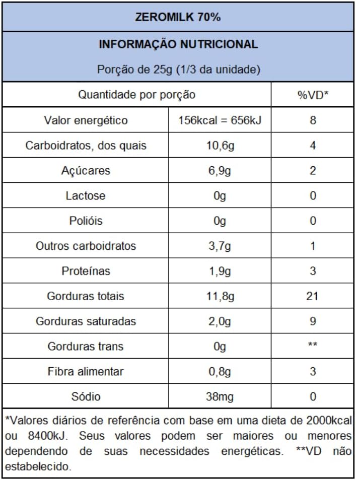 Zeromilk Puro 70% Cacau 2