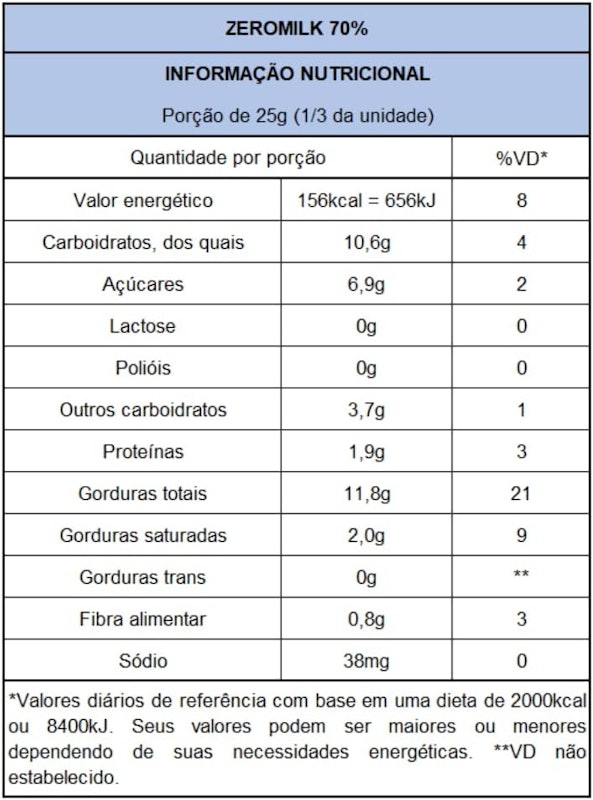 Zeromilk Puro 70% Cacau 2