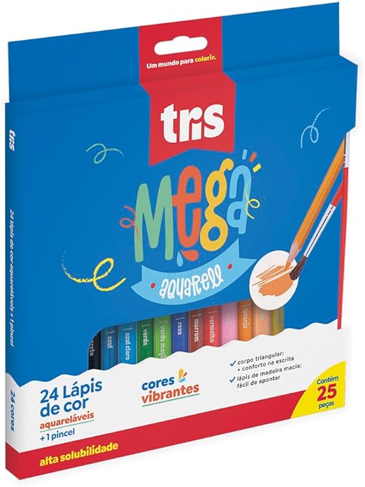 Lápis de Cor Aquarelável Mega Aqua – 24 Cores + Pincel 1