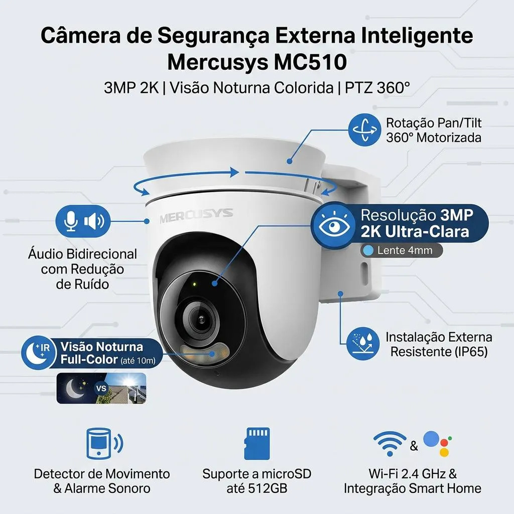 Câmera de Segurança Wi-Fi Externa Pan/Tilt 360° Mercusys 2