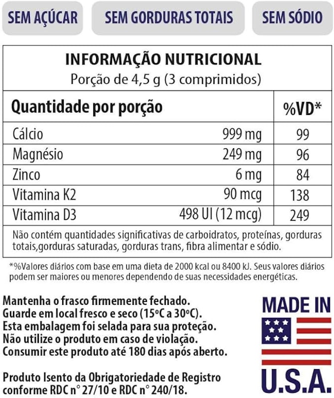 Cálcio, Magnésio, Zinco com Vitamina D3 e K2 2