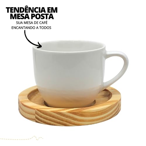 Jogo 6 Xícaras Café Chá com Pires Madeira 2