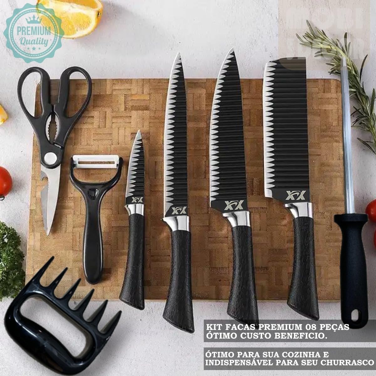 Kit Churrasco Conjunto 8 Peças Facas Gourmet Azimark 5