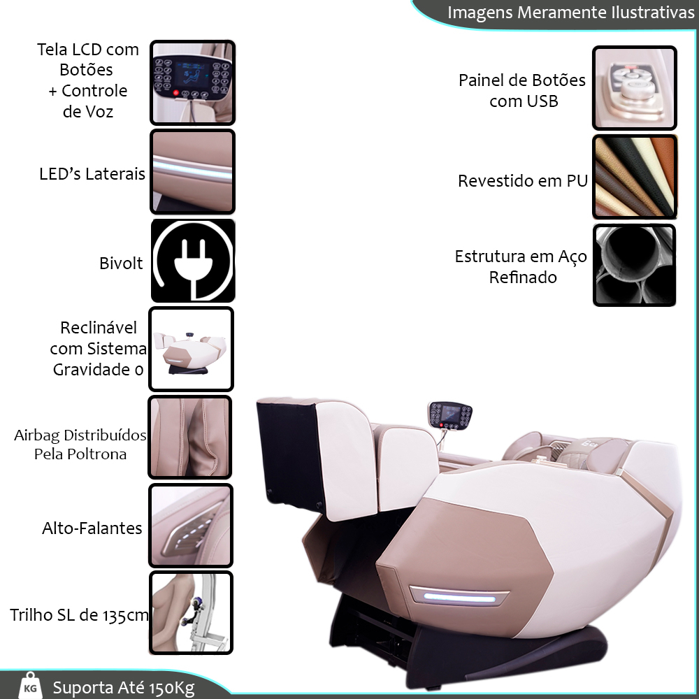 Poltrona de Massagem Elétrica 3D Marvin Reclinação Gravidade Zero Tela LCD PU Preto G94 5