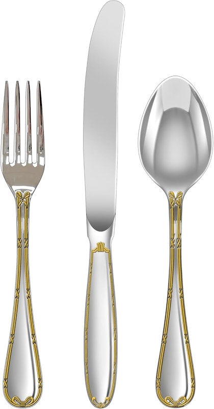 Faqueiro 130 Peças em Aço Inox 18/10 3,5 mm com Friso de Ouro 24K 1