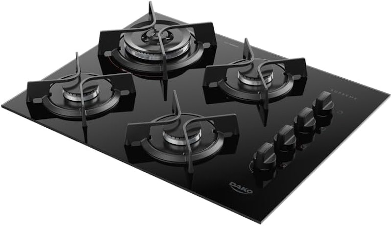 Cooktop 4 Bocas Preto com Mesa de Vidro e Tripla Chama Dako Supreme 2