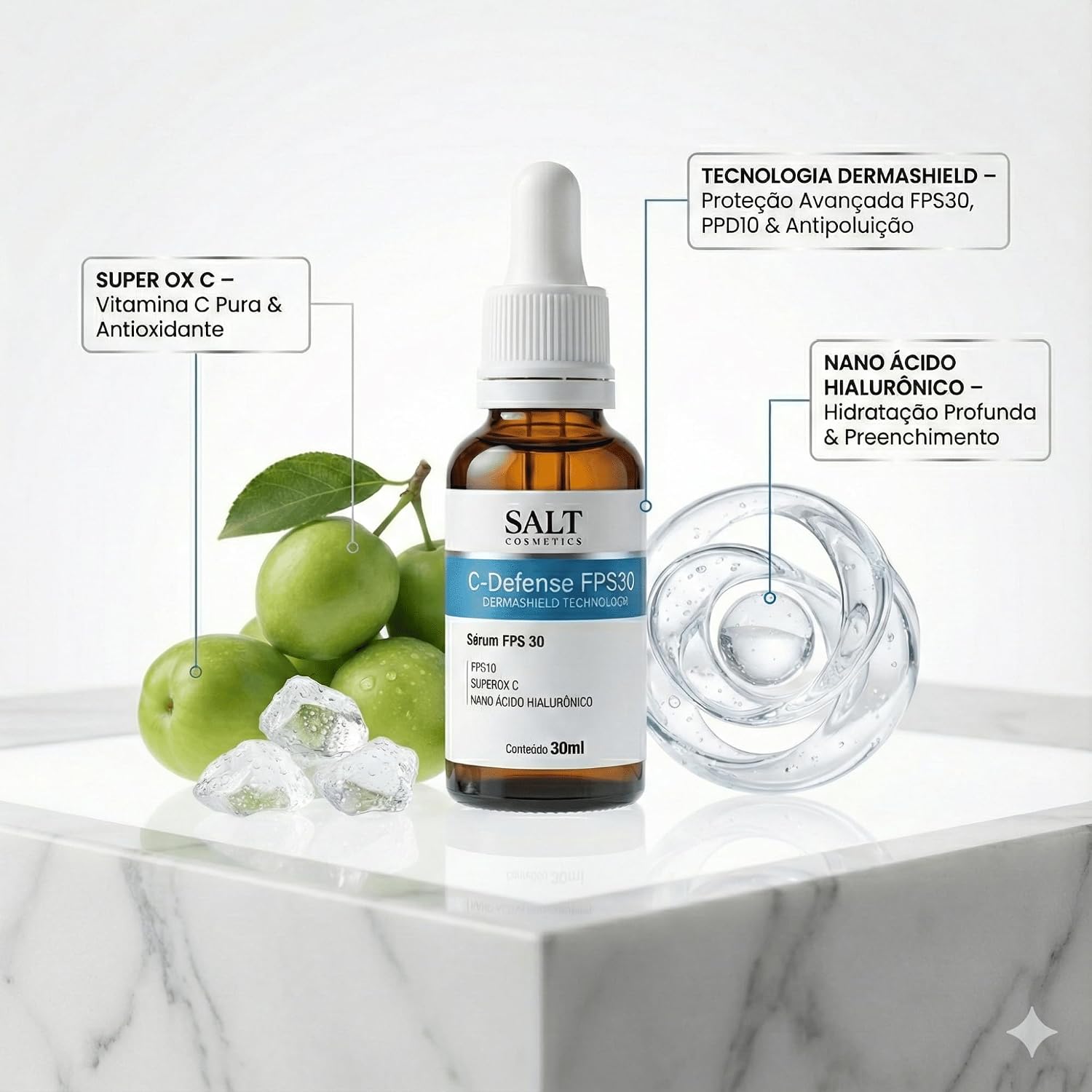 Sérum Facial com FPS 30 C-Defense 30 ml Vitamina C, Niacinamida e Ácido Hialurônico 4