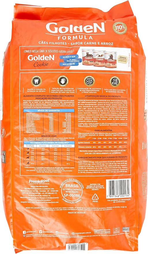 Ração GoldeN Fórmula Cães Filhotes Carne & Arroz 2