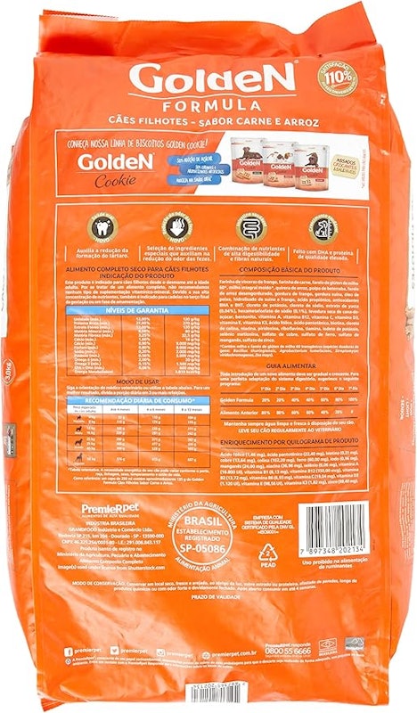 Ração GoldeN Fórmula Cães Filhotes Carne & Arroz 2