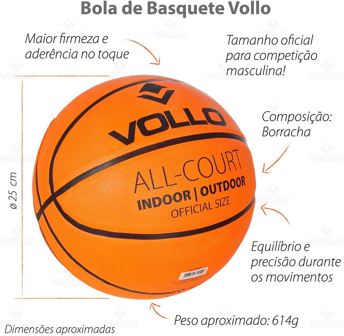 Bola de Basquete Oficial Indoor Outdoor Vollo 5