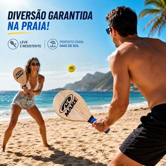 Kit Frescobol em Madeira com Bolsa e Bolinha Maré 4