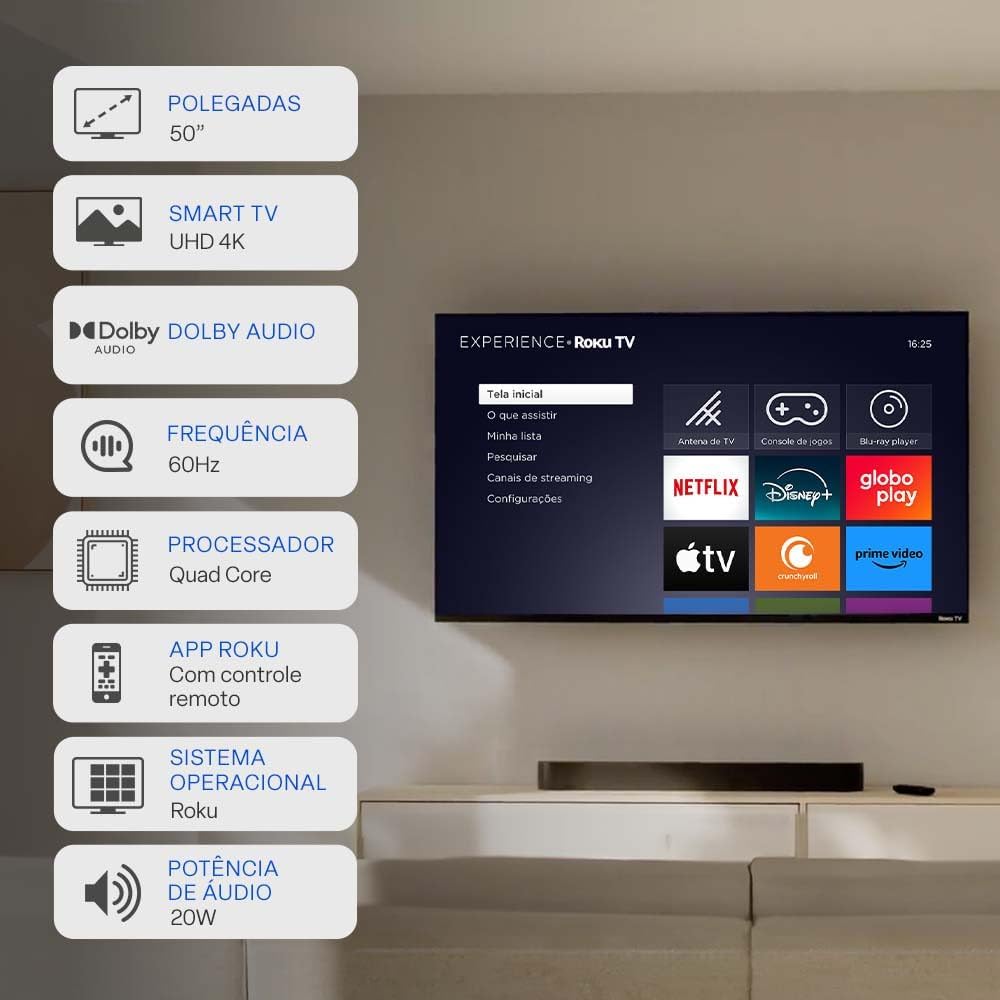 Smart TV 4K 50 DLED Wi-Fi MultiExperience Roku Multi 2