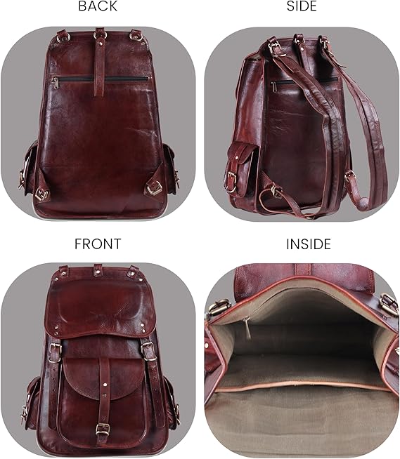 Mochila Vintage de Couro de Flor Integral  2