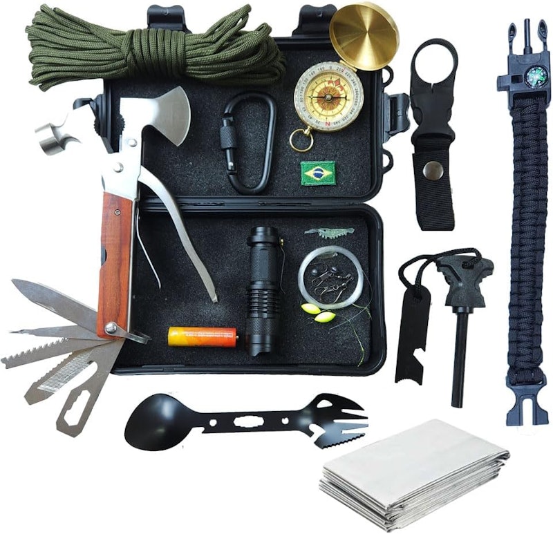 Kit de Sobrevivência Pesca Caça Canivete Lanterna Paracord Pederneira Ferramenta Multifuncional 1